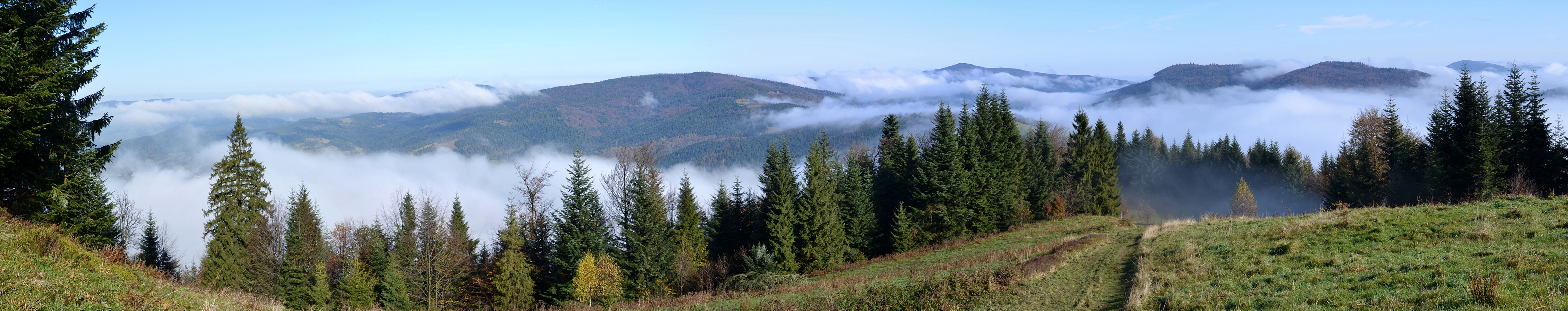 Malinowy Domek położony jest w Beskidzie Wyspowym, panorama Beskidów